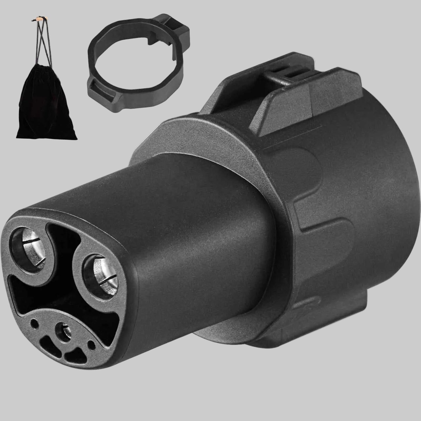 QuickConnect J-to-Tesla Adapter connecting J1772 plug to Tesla charge port for AC charging
