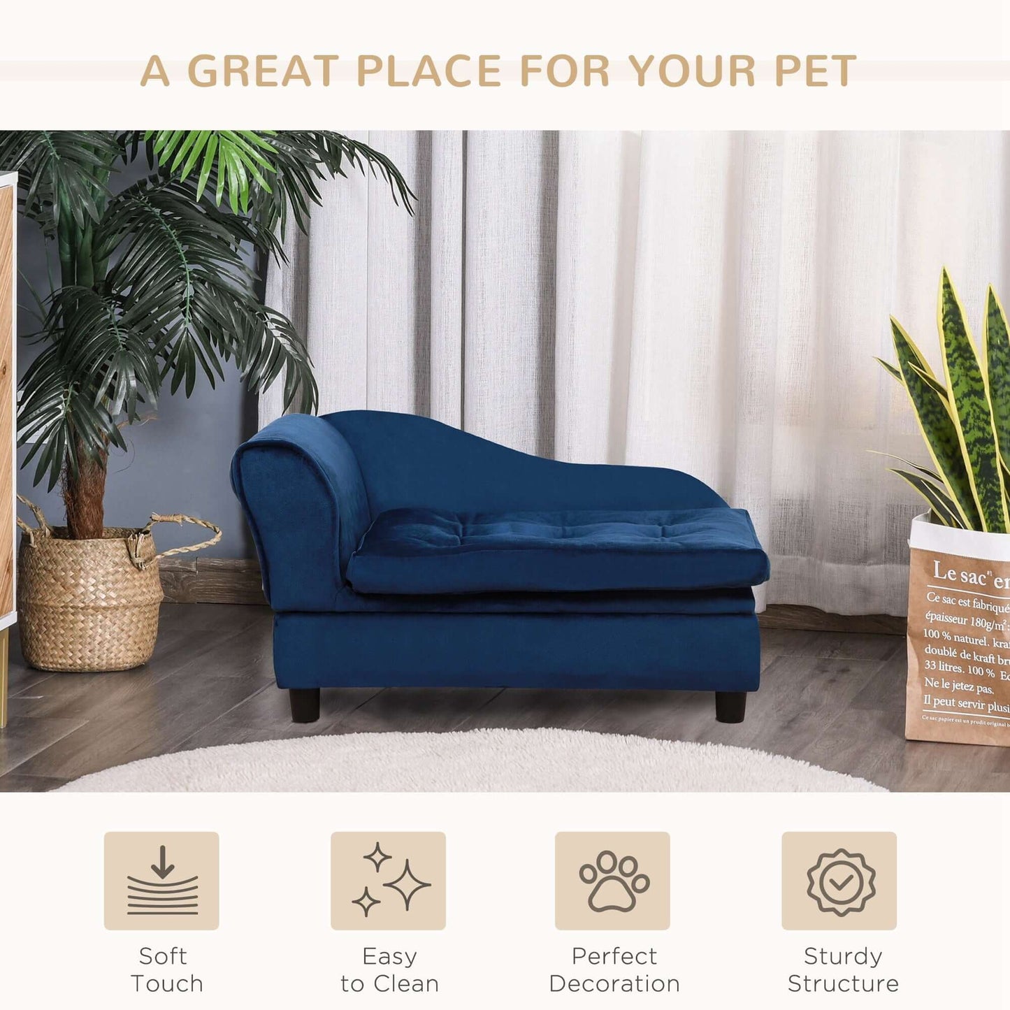 Luxury dog bed with hidden storage in modern blue, designed as a mini sofa for stylish pet lounging.