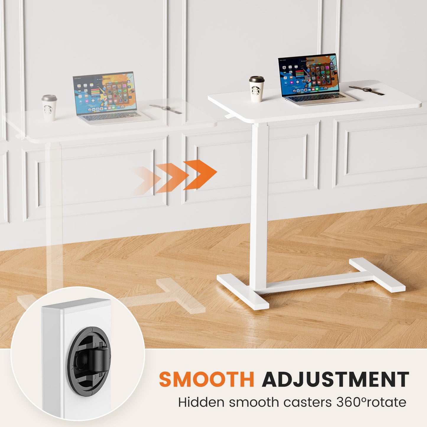mobile laptop desk with adjustable height assembly and parts overview