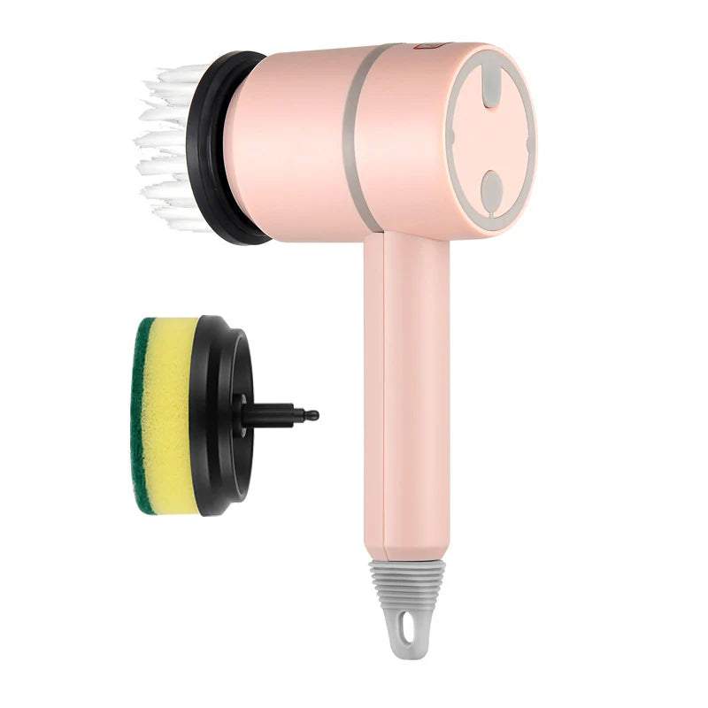 Magic Clean Electric Scrubber in pink with interchangeable brush heads for versatile, cordless deep cleaning.