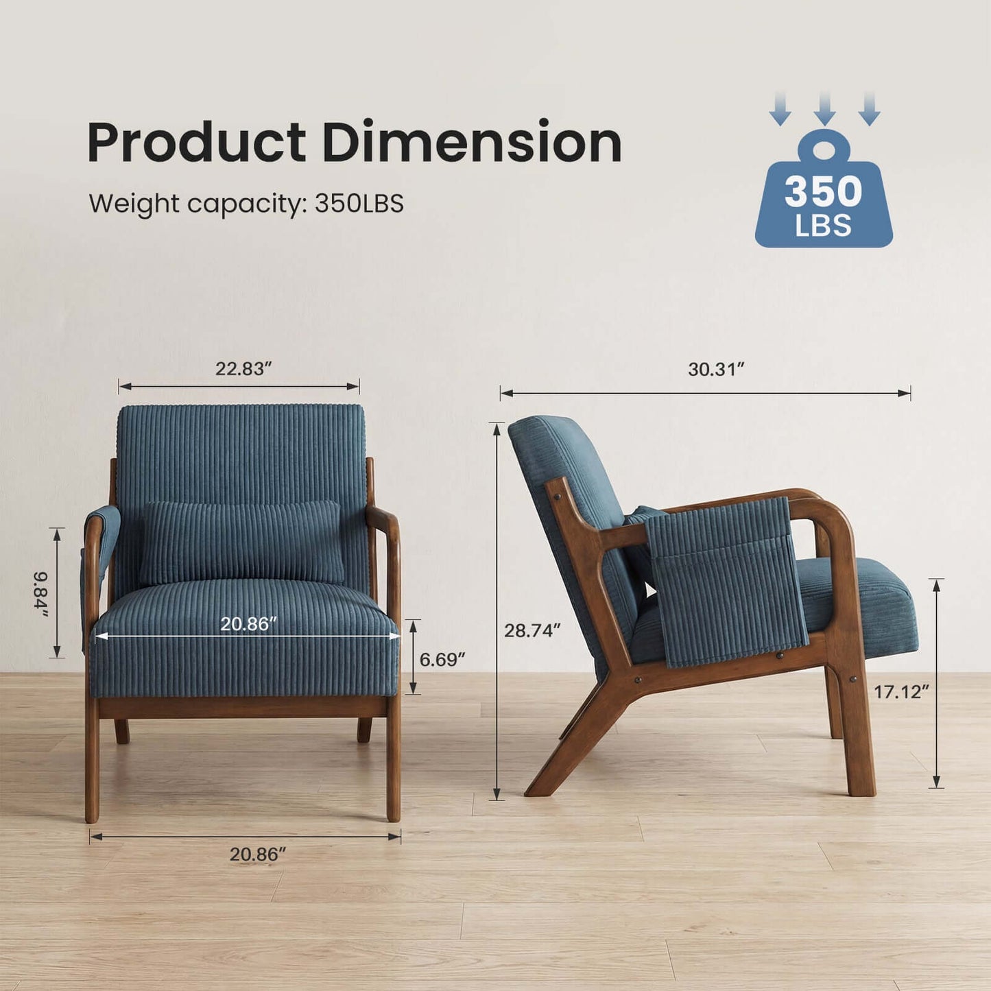 accent armchair dimensions side view with solid wood legs