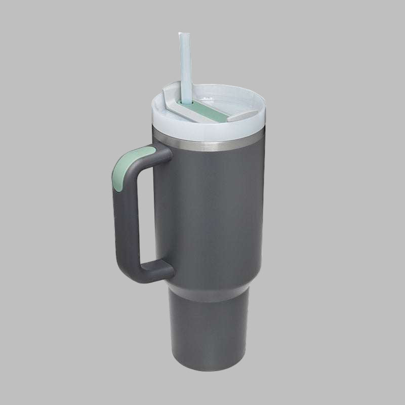 40 oz insulated modern tumbler 40 oz with handle and straw in pastel charcoal color
