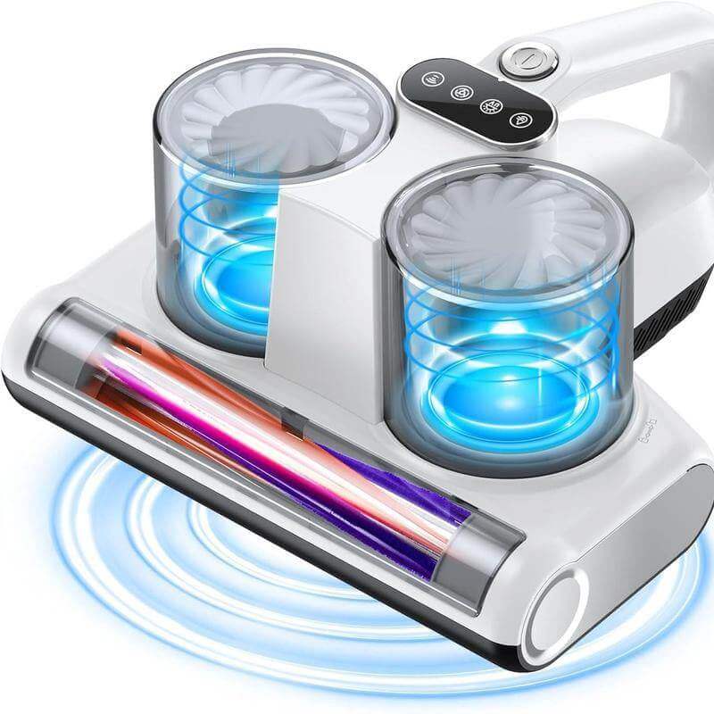 Handheld Mite Free Mattress Vacuum Cleaner with UV-C light and HEPA filter for deep cleaning mattresses and linens.