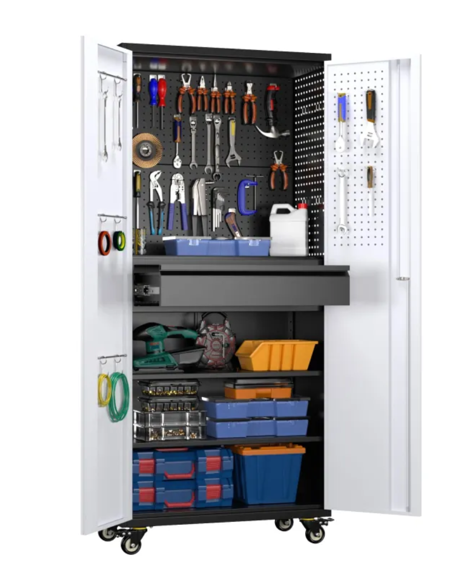 Rolling Garage Organizer with Lock And 4 Adjustable Shelves