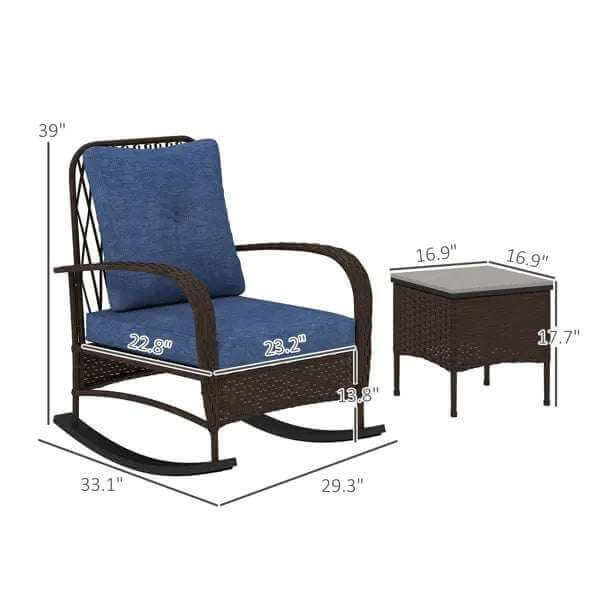 Gray rattan chaise lounge chair with cushions and matching side table for outdoor patio