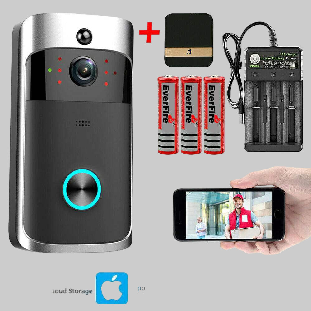 HomeGuard Smart Video Doorbell with HD camera, two-way audio, motion alerts, night vision, free cloud storage, and easy Wi-Fi setup.
