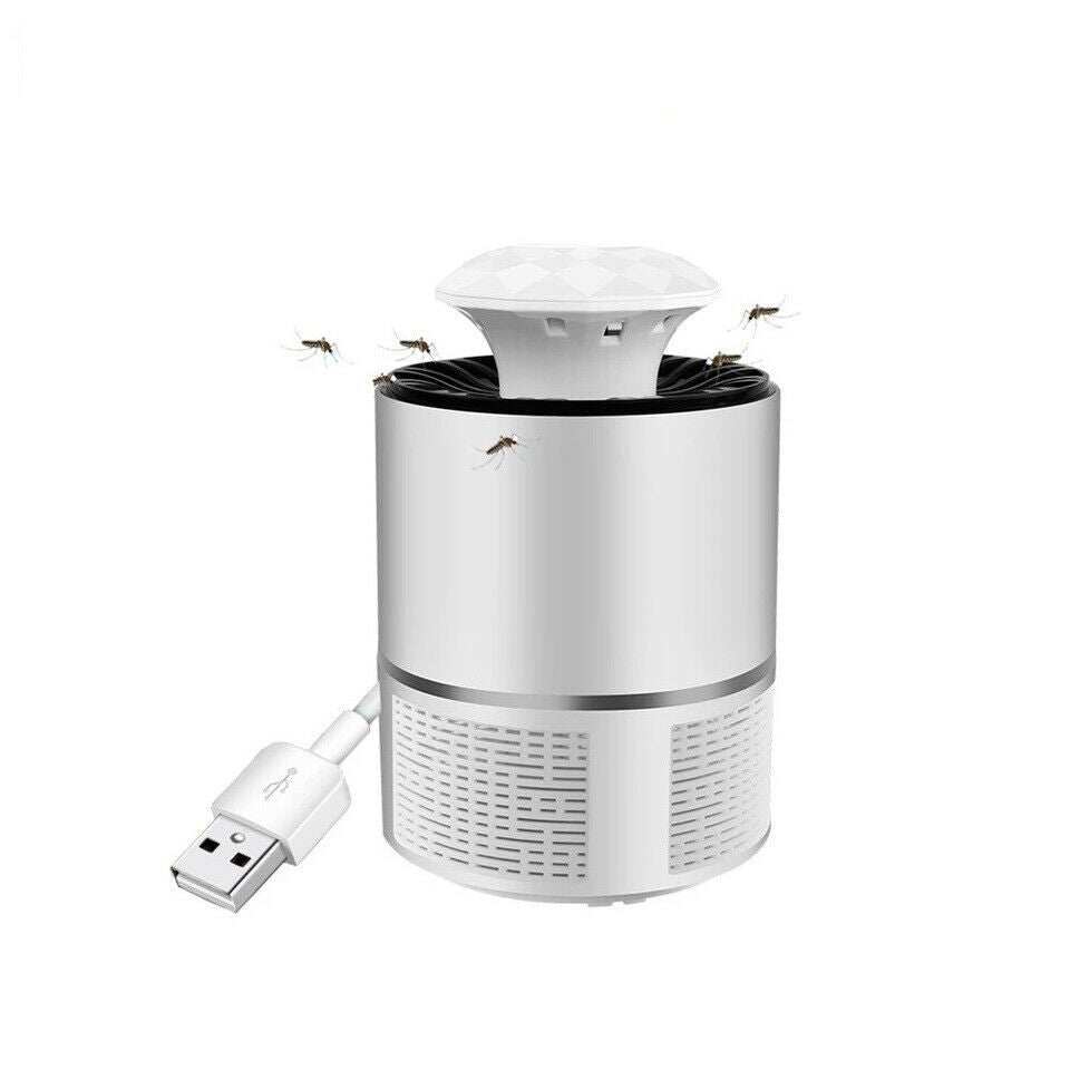 Compact white USB mosquito zapper lamp with LED light and cyclone suction for indoor and outdoor use