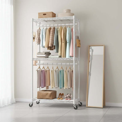 clothes rack with wheels assembly tool-free rolling closet organizer