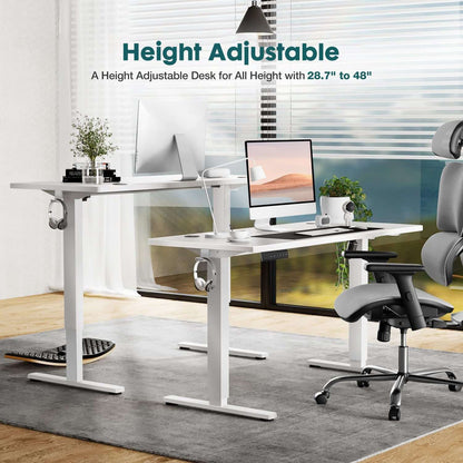 Ergonomic Height Adjustable Table displayed in a home office setting with adjustable height from 28.7" to 48".