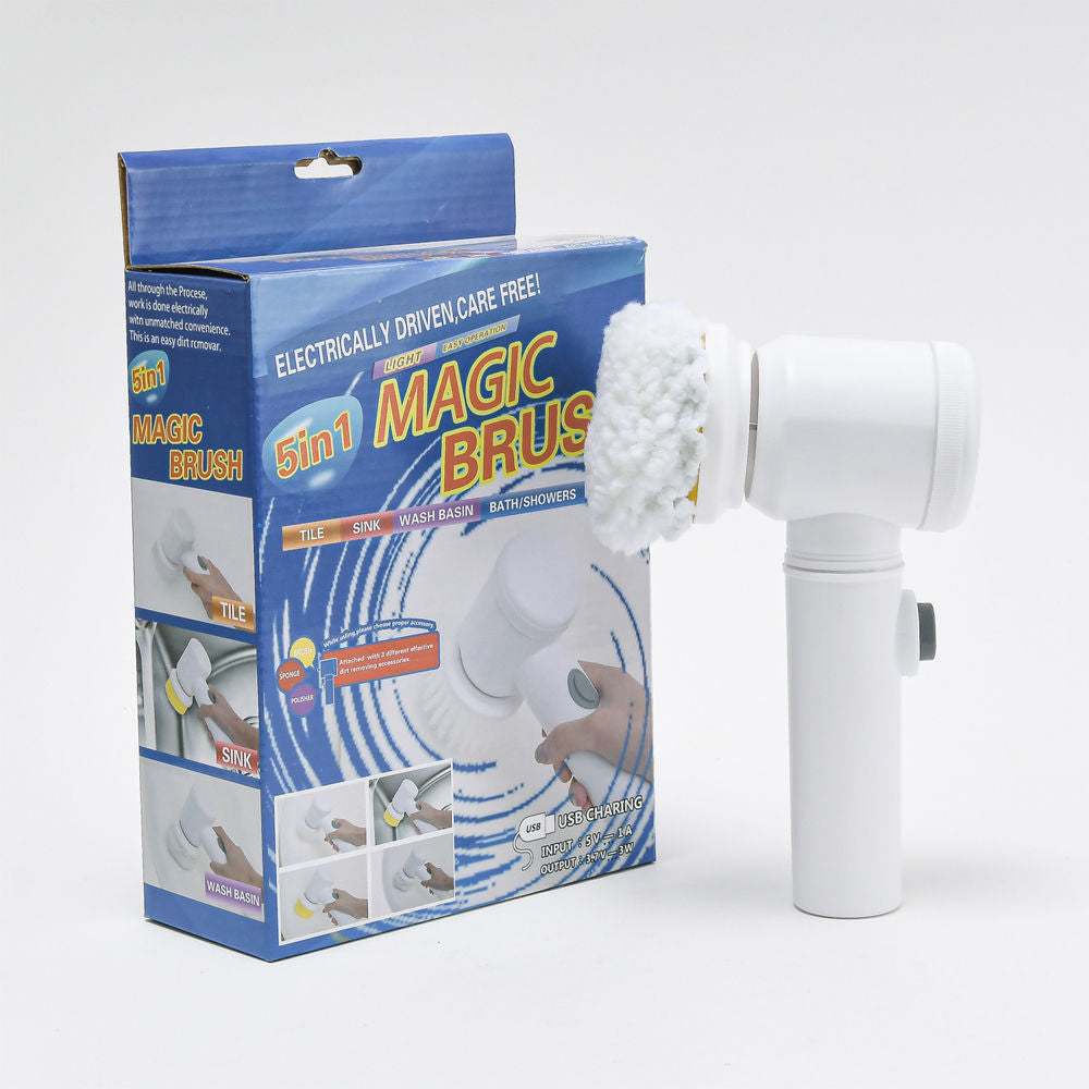 Electric kitchen scrubber brush with replaceable nylon and sponge brush heads for effortless cleaning
