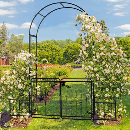 garden arch planter box close-up with flowers at base of arch