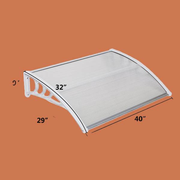 Clear Weatherproof RainGuard Awning with heavy-duty ABS brackets and polycarbonate shield for door and window protection