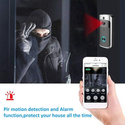 HomeGuard Smart Video Doorbell detecting intruder with motion alert on smartphone app