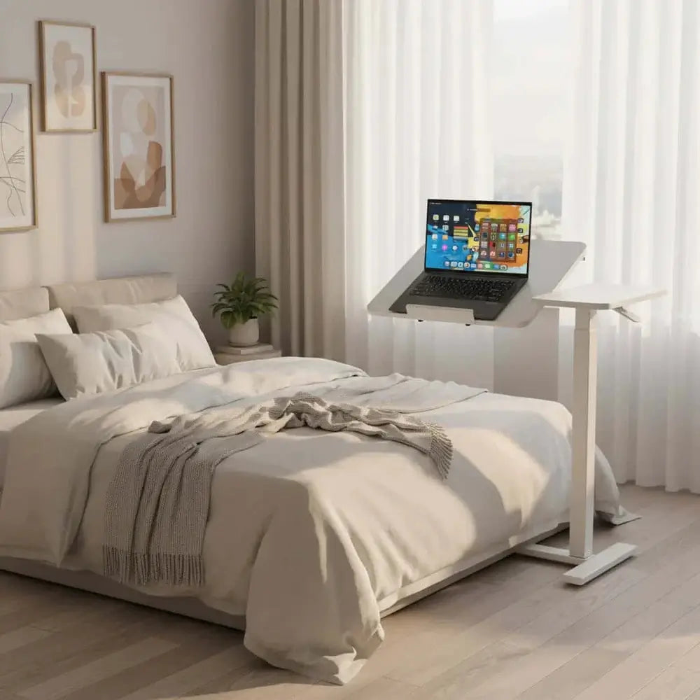 adjustable rolling laptop desk — side angle view
