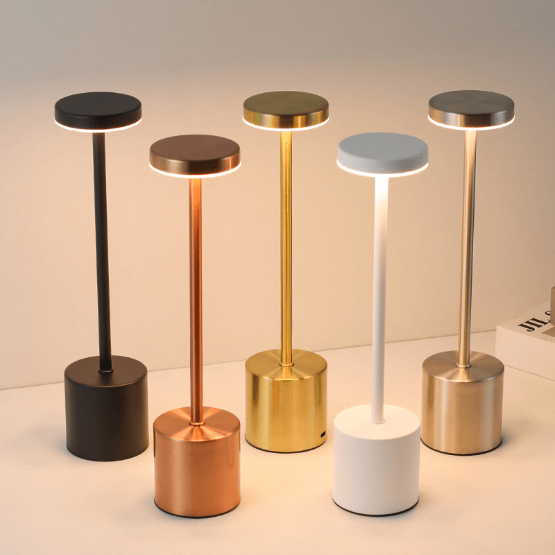 TouchGlow LED lamps with touch sensor, featuring modern design in various colors for enhanced decor.