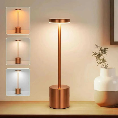 TouchGlow LED lamp with touch sensor, showing warm light and modern design, perfect for reading and relaxation.