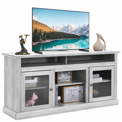 Chic wooden TV stand with storage, featuring a stylish design, perfect for any living room decor.
