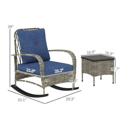 Rattan Chaise Lounge Chair with cushion and wicker side table, outdoor patio furniture set, dimensions and design details.