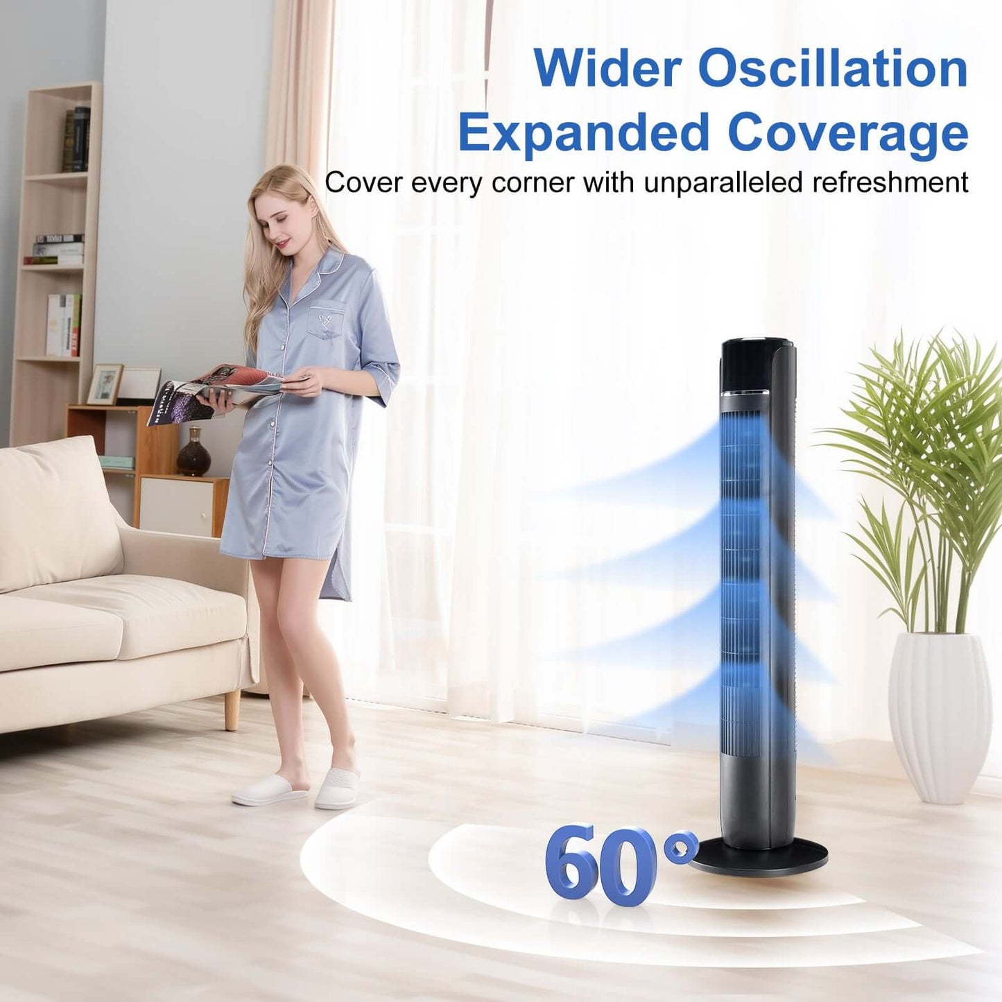 standing fan remote control close-up showing speed and mode buttons