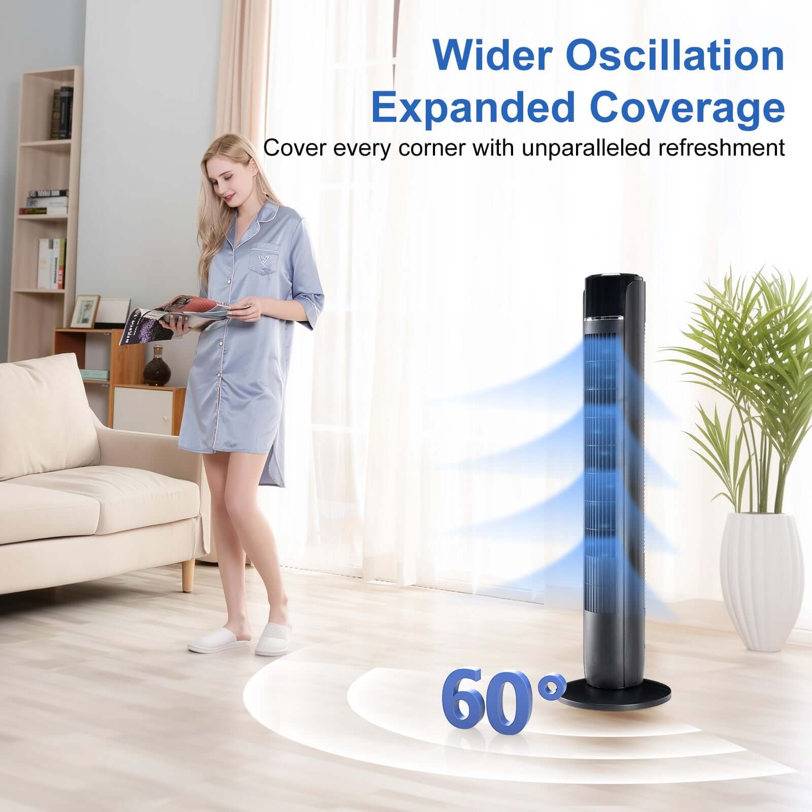 standing fan remote control close-up showing speed and mode buttons