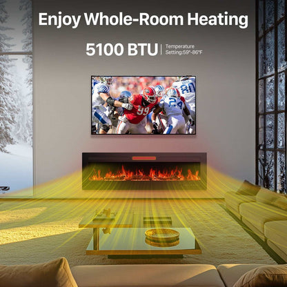 CozyFlame Electric Fireplace Insert providing 5100 BTU whole-room heating with flame effects in modern living room setting