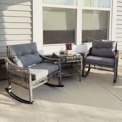 Outdoor rattan rocking chair set PE rattan weave close-up