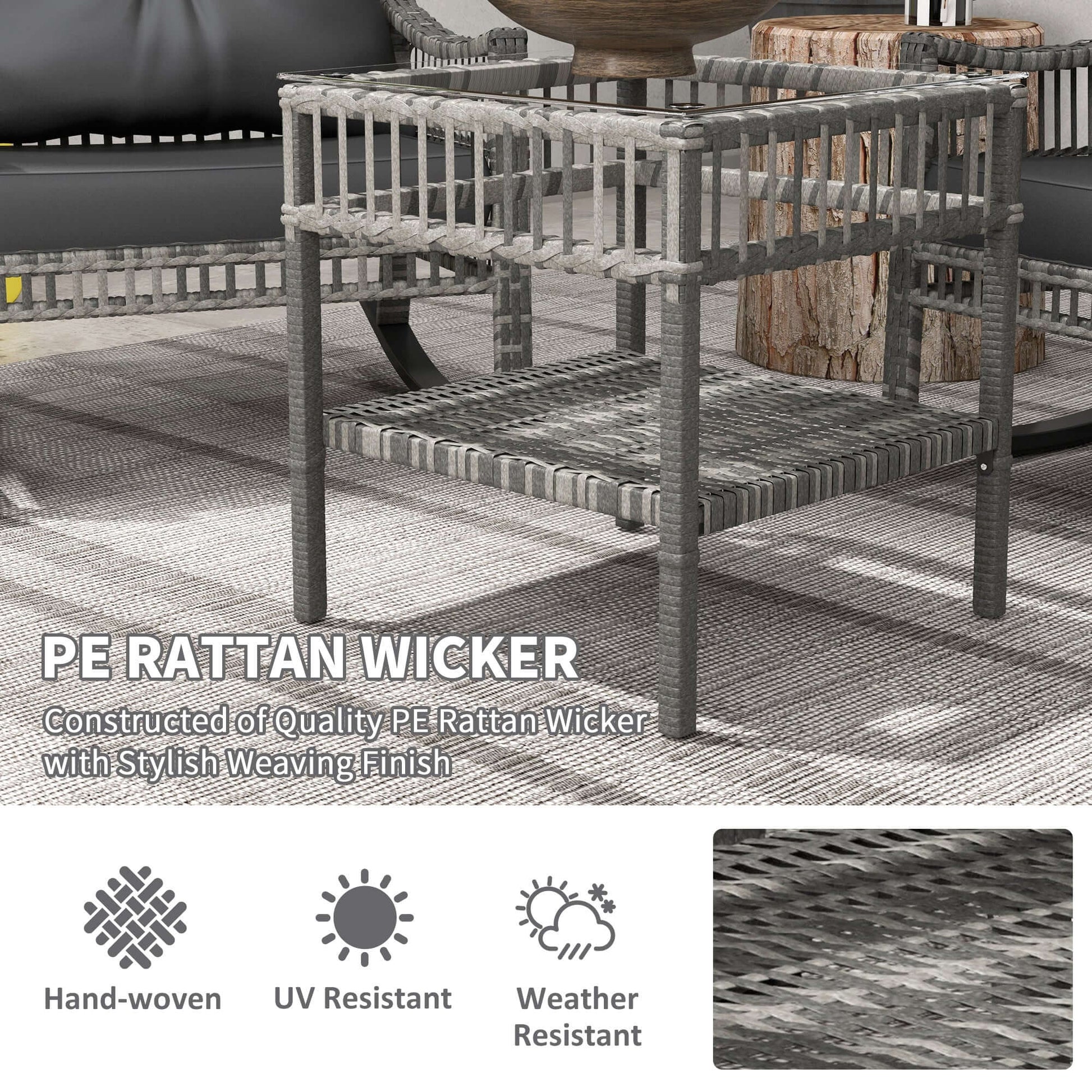 Outdoor rattan rocking chair set on backyard patio