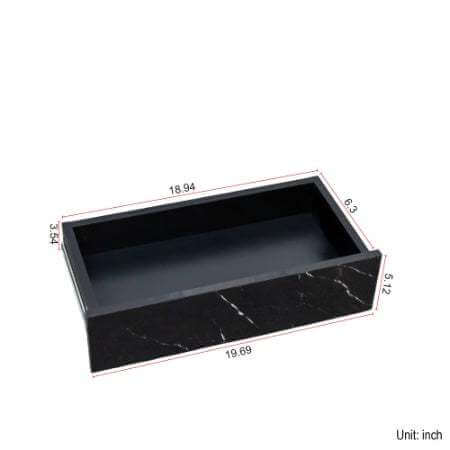 Black LED coffee table storage drawer with dimensions in inches