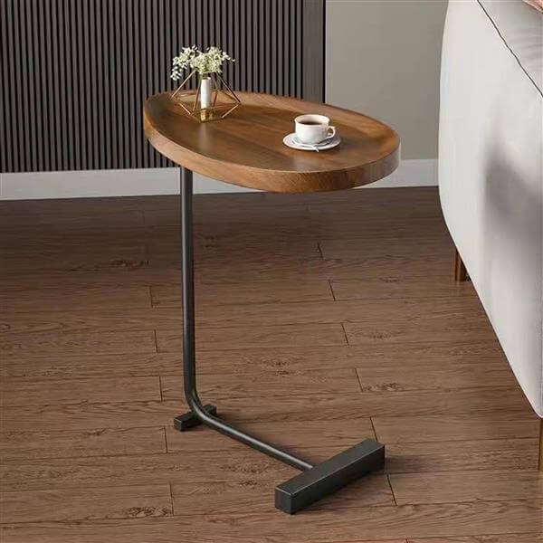 C shaped side table brown steel frame MDF top full product view