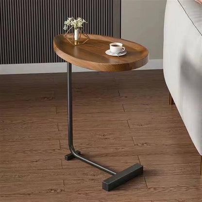 C shaped side table brown steel frame MDF top full product view