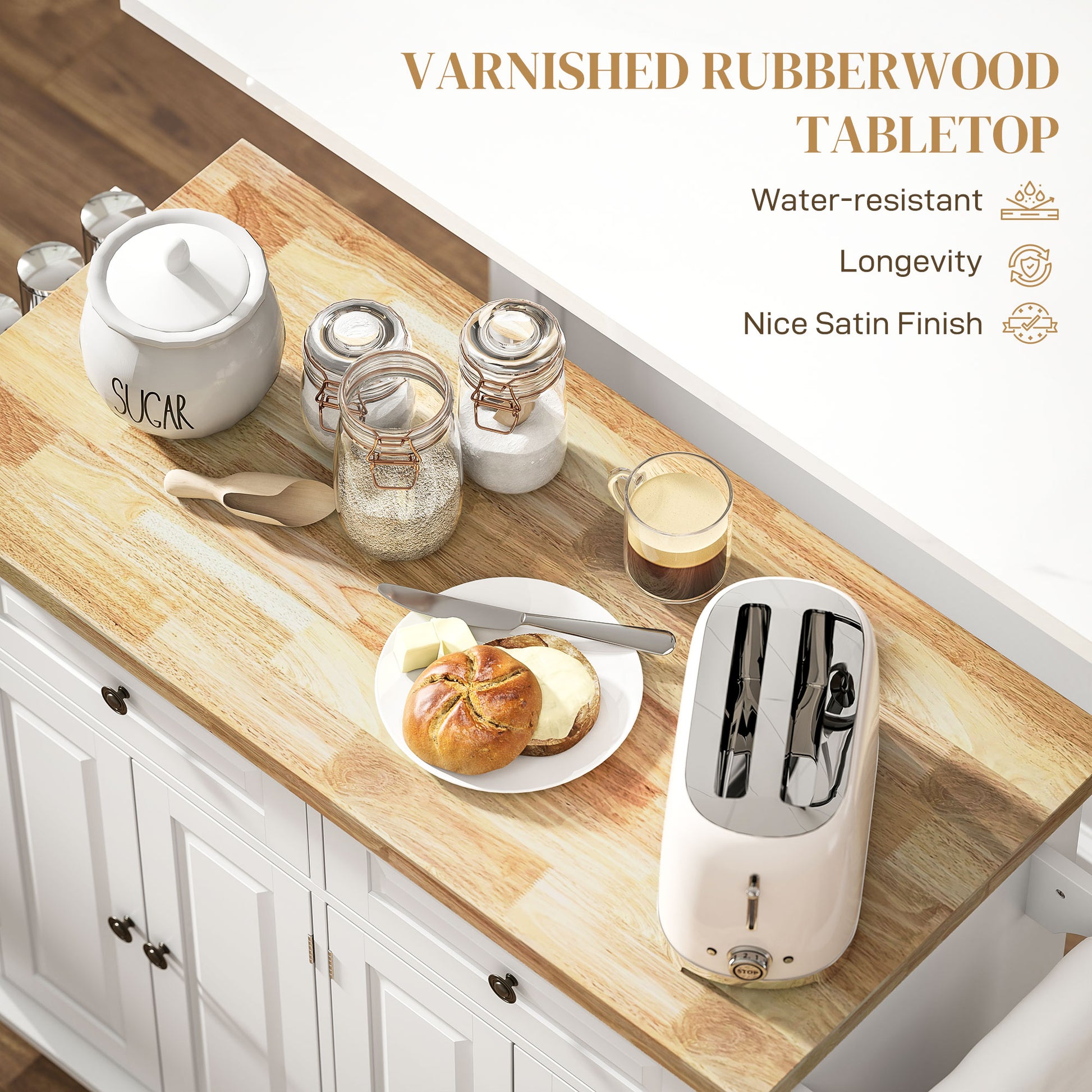 kitchen island cart rubberwood top with food prep setup