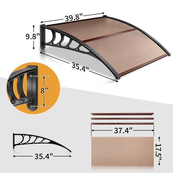 Door Window Rain Cover Eaves Canopy close-up of polycarbonate sheet and aluminum bracket