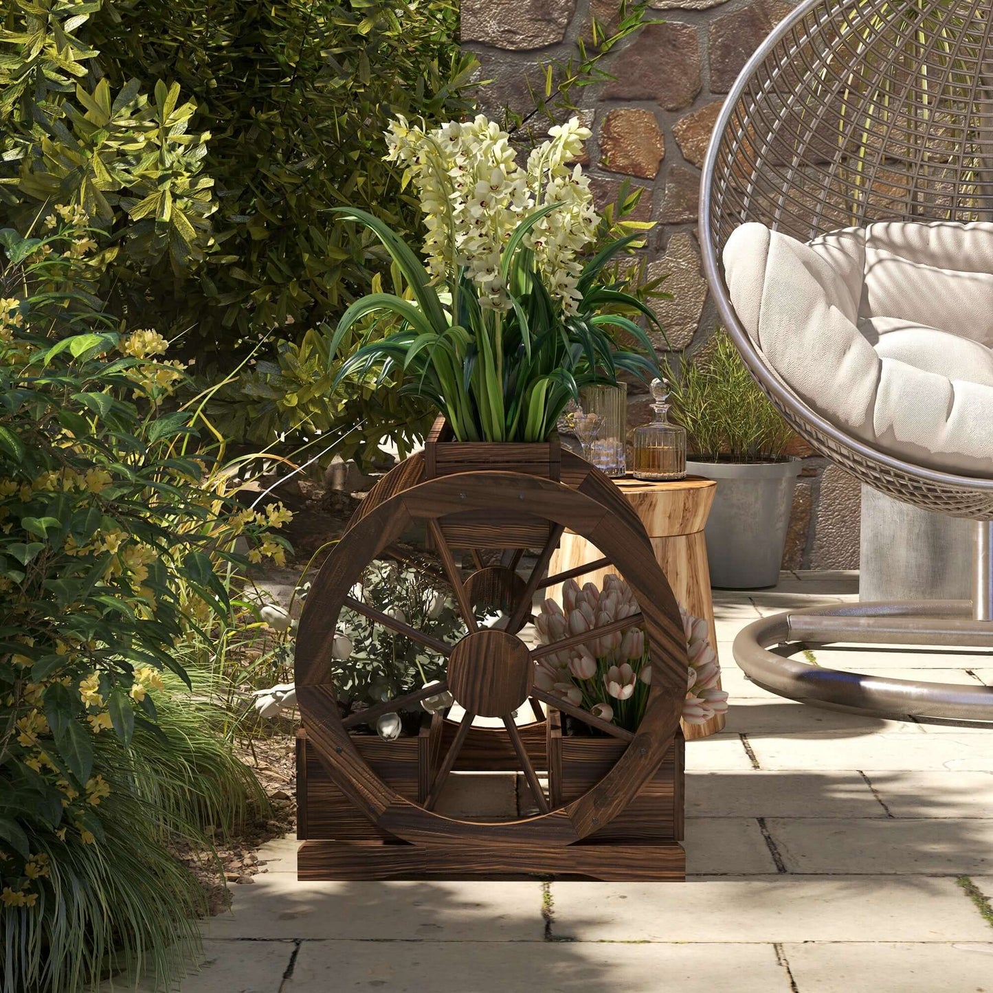 wooden wagon planter box with drainage holes raised garden bed