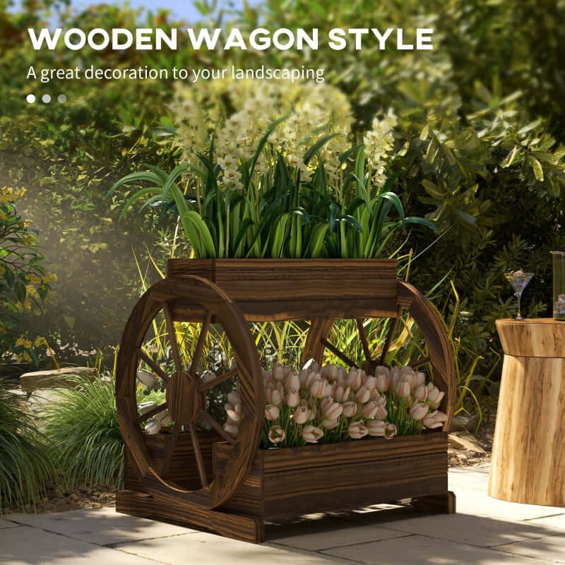 wooden wagon planter box backyard garden decor AbodeArc