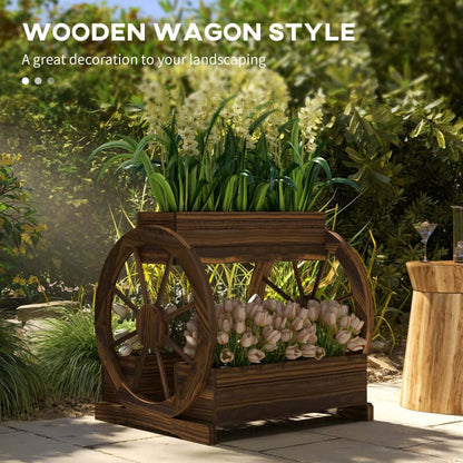 wooden wagon planter box backyard garden decor AbodeArc