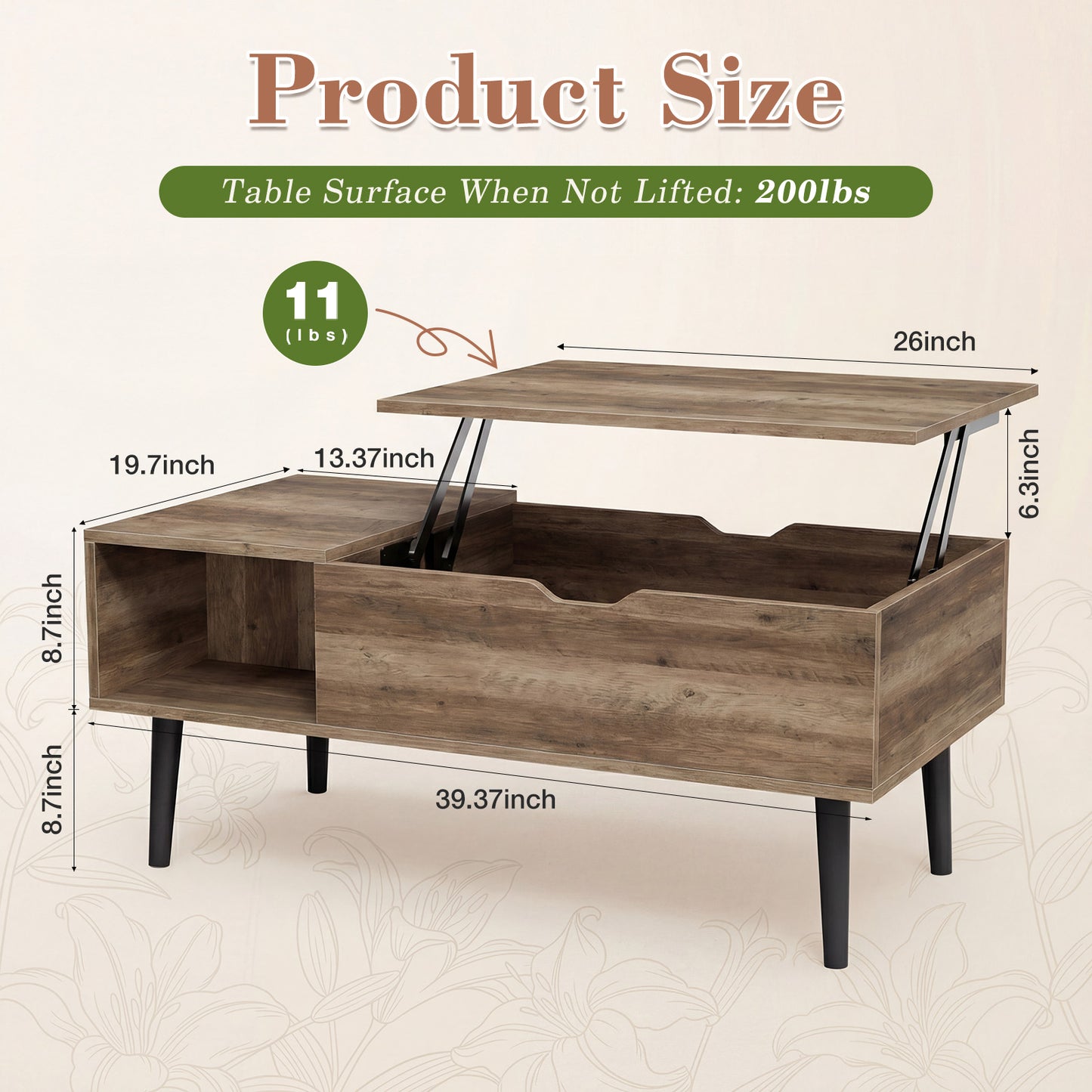 Lift Top Coffee Table with Storage | Desk Coffee Table