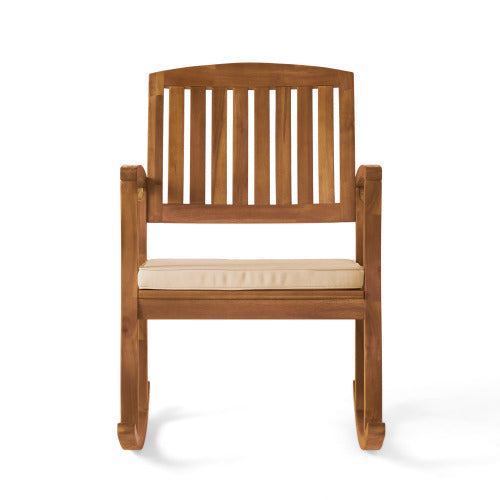 Rocking Comfort Chair Natural Oak with cream cushion and slat-back design made from durable acacia wood