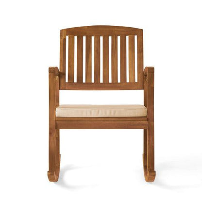 Rocking Comfort Chair Natural Oak with cream cushion and slat-back design made from durable acacia wood
