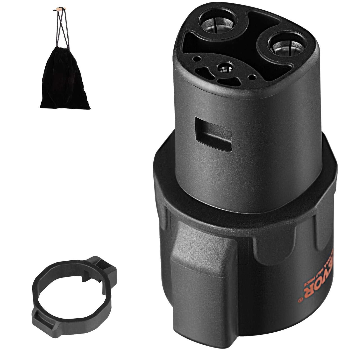QuickConnect J-to-Tesla Adapter with carry bag and ring