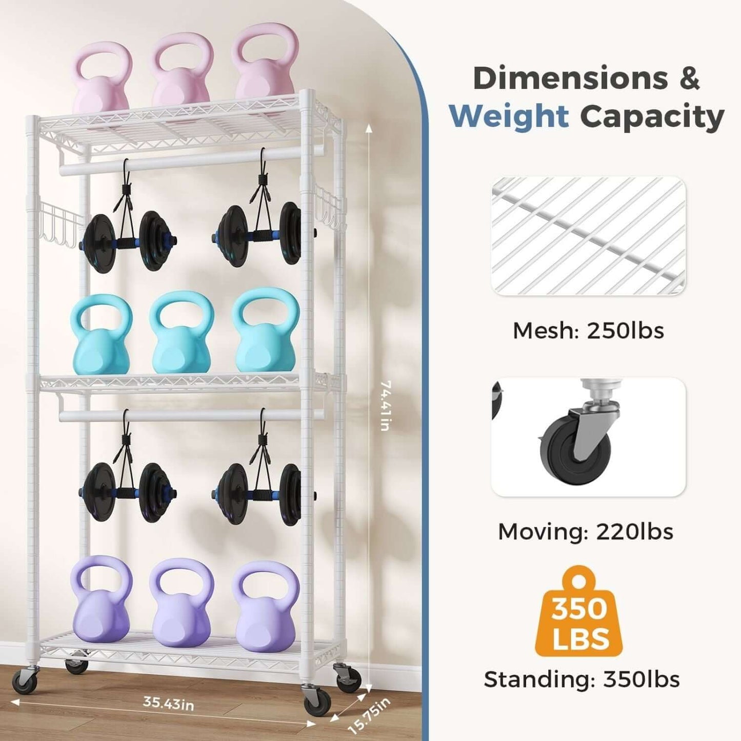 clothes rack with wheels double rod size comparison 23.6 in and 35.5 in