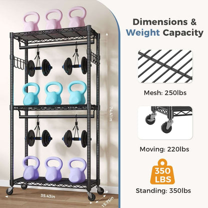 clothes rack with wheels top shelf and side hooks detail