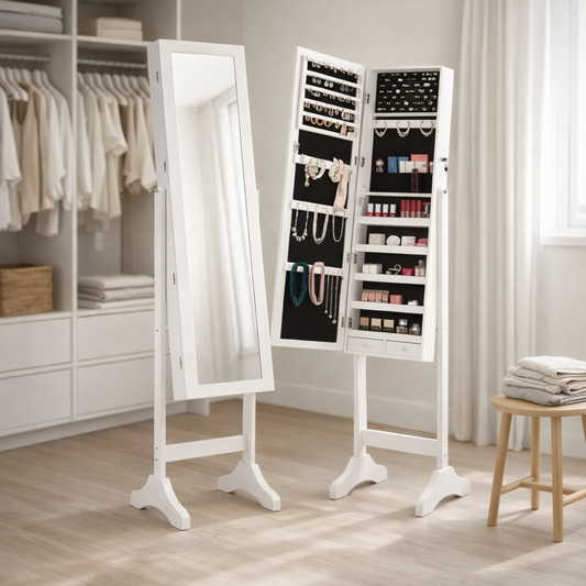 Jewelry Organizer Mirror Cabinet with Velvet Lining & Lock