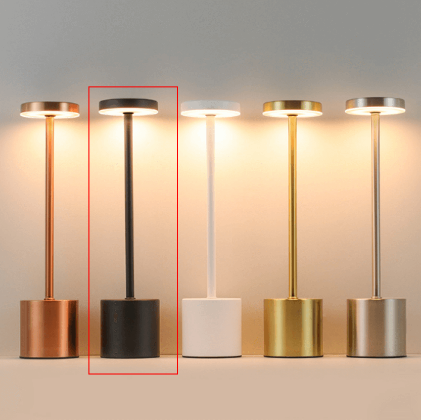 TouchGlow LED lamp with touch sensor design, showcasing modern wireless lighting options in various finishes.