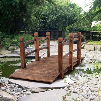 wooden garden bridge overhead view showing 26 inch walkway width