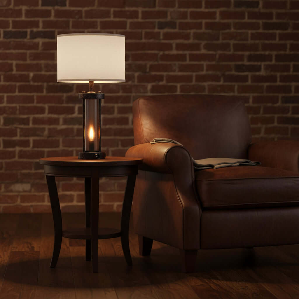 Farmhouse Bedside Table Lamps set of 2 illuminating a cozy living space with a rustic charm.