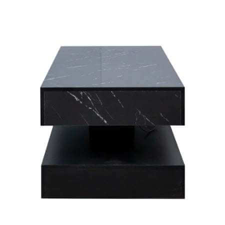 Modern black LED coffee table with storage drawer and marble finish