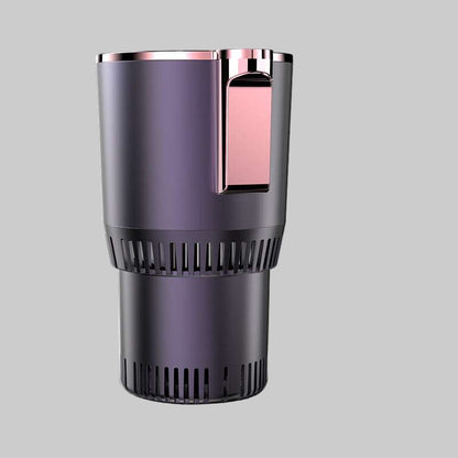 Smart car cup warmer cooler in dark purple with temperature control and sleek design for heating and cooling beverages on the go