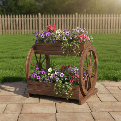 wooden wagon planter box assembly close up detail carbonized wood