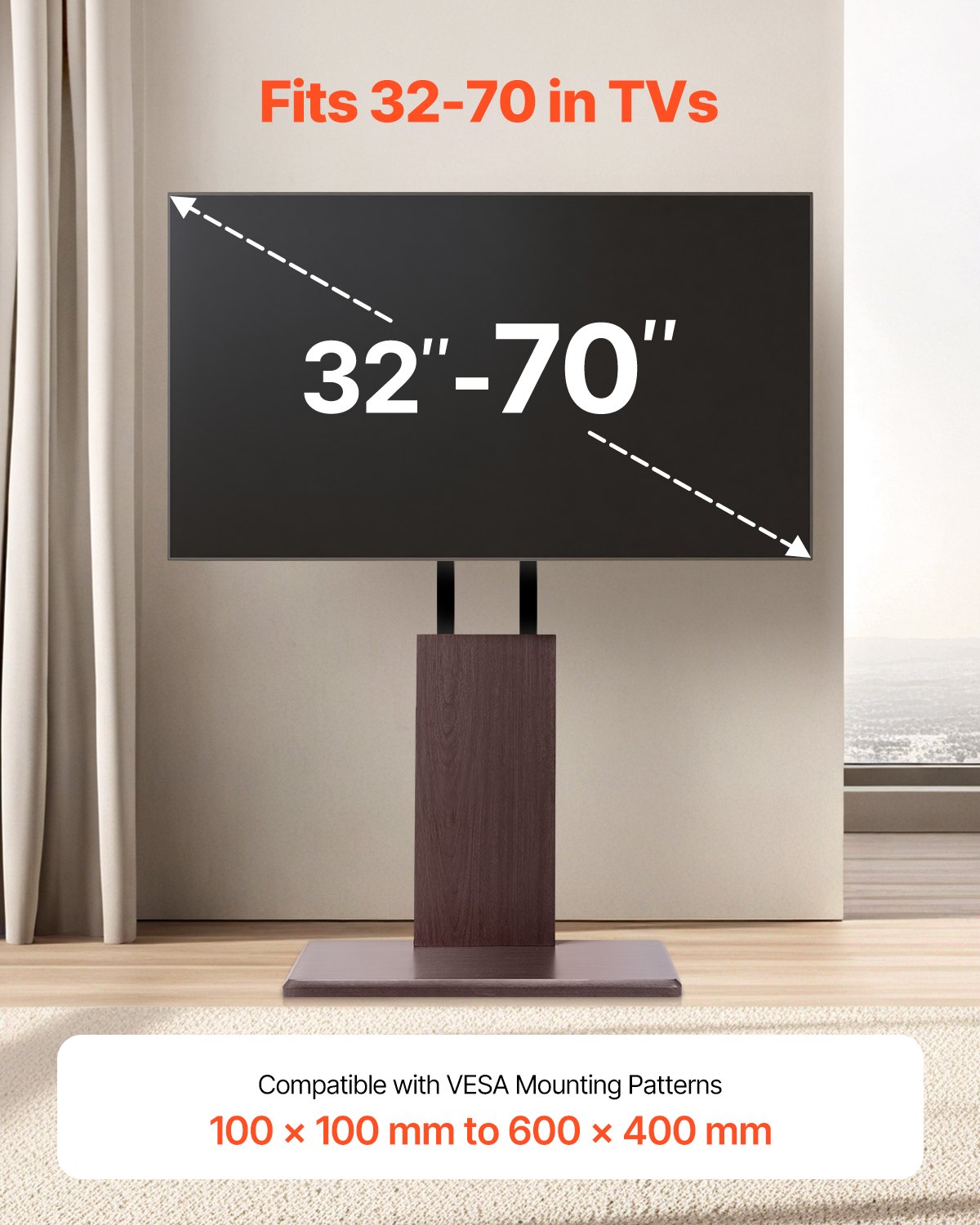 Tabletop TV stand side view showing height adjustment mechanism