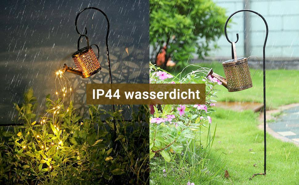 solar watering can string lights rustic garden patio decor